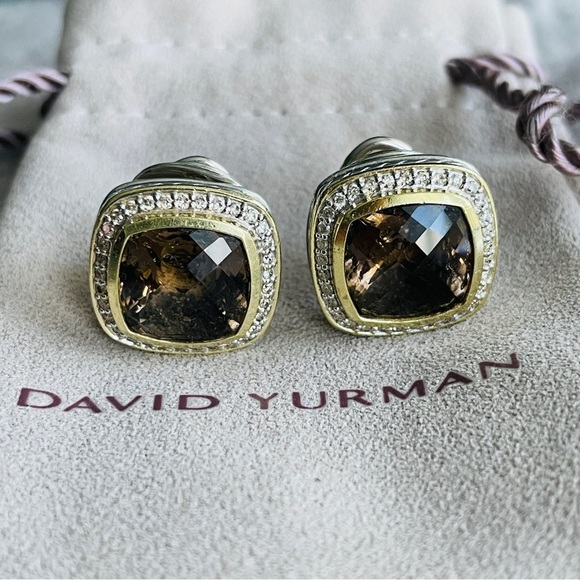 DAVID YURMAN 18K Gold & Sterling 925 Smoky Quartz & Diamond Albion Earri… - Picture 1 of 10